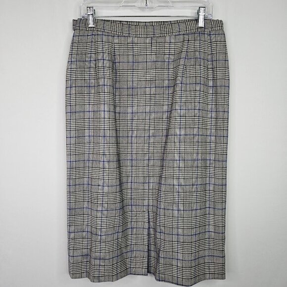 Vintage PENDLETON Wool Skirt Straight GRAY BLACK BLUE PLAID size 12 Chic Preppy - Picture 8 of 9